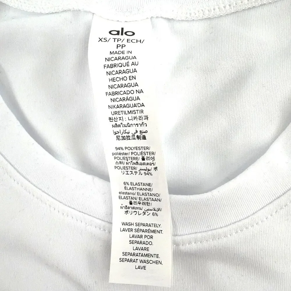 Alo Yoga White Alosoft Crop Finesse Short Sleeve Top Size XS